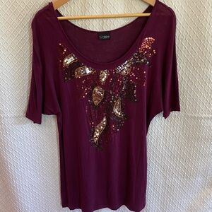 Daytrip Deep Purple Sequin Blouse. Used showing signs of wear. Medium. Loose fit